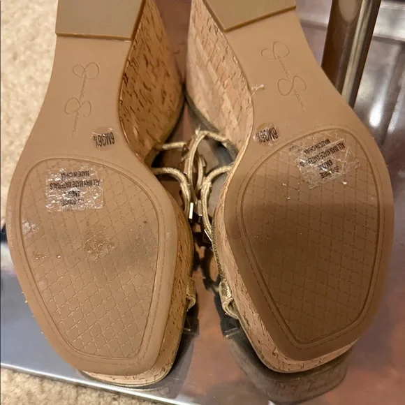Jessica Simpson Metallic Gold Stud Detail Cork Wedges - Picture 3 of 3